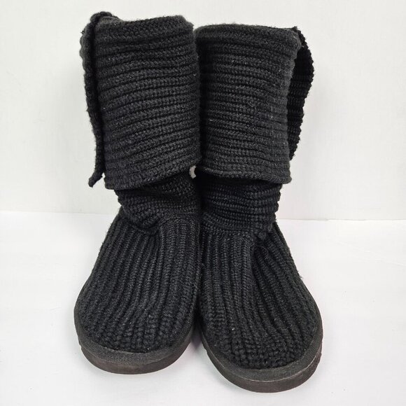 UGG Australia Bailey 3 Button 5819 Tall Fold Over Chunky Knit Boot Black 10 - Picture 3 of 13